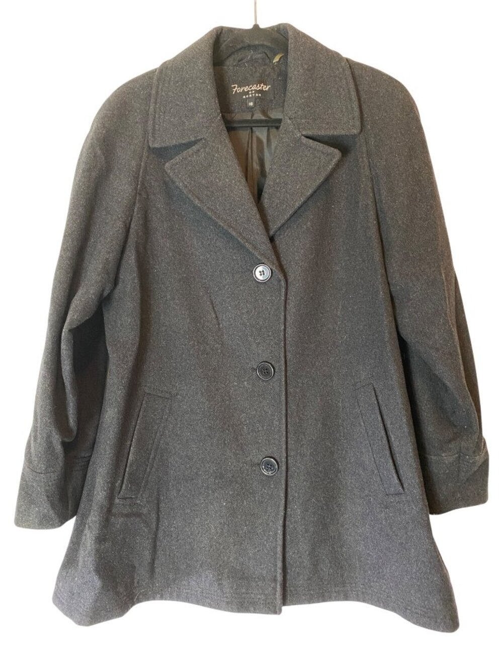 Forecaster Boston Womens Gray Wool Blend Coat Pockets & Button Closure Size 16
